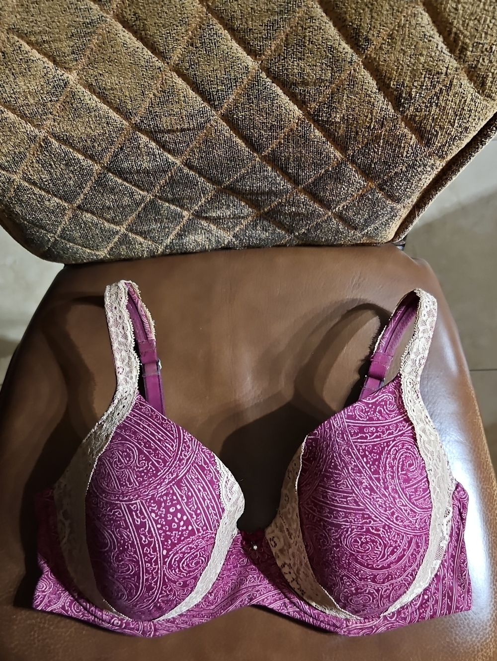 Soma Embraceable Full Coverage Lace Trim T-Shirt Underwire Paisley Floral Bra